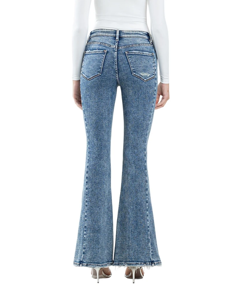 Flying Monkey Women's High Rise Split Hem Flare Jeans