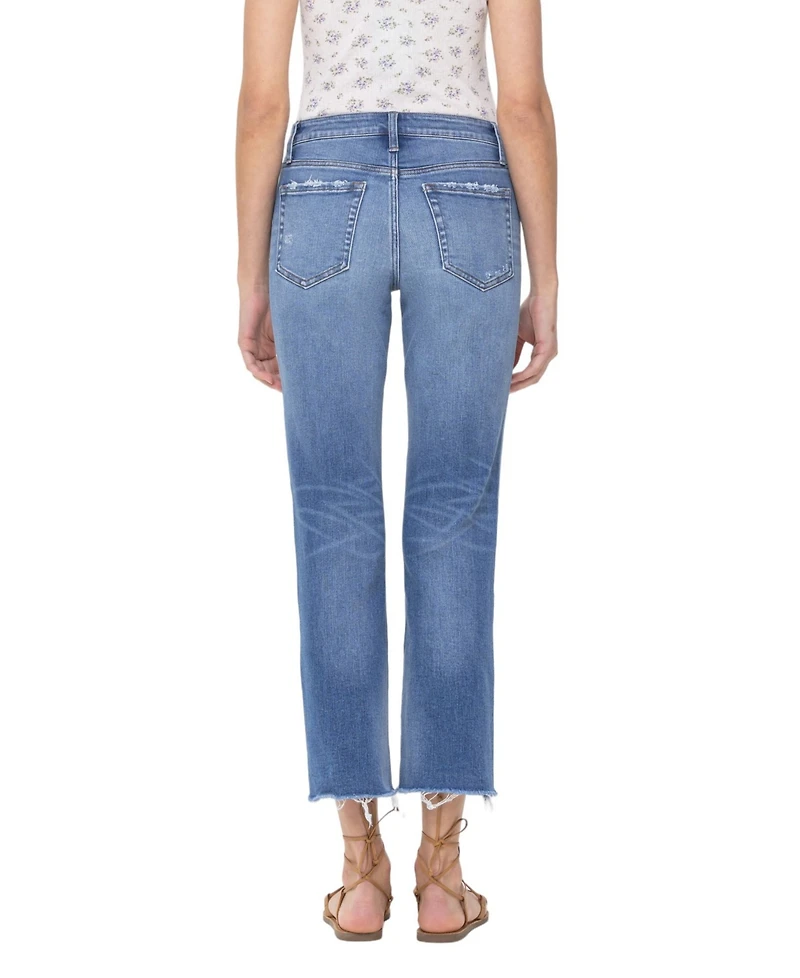 Flying Monkey Women's Mid Rise Cropped Step Hem Straight Jeans