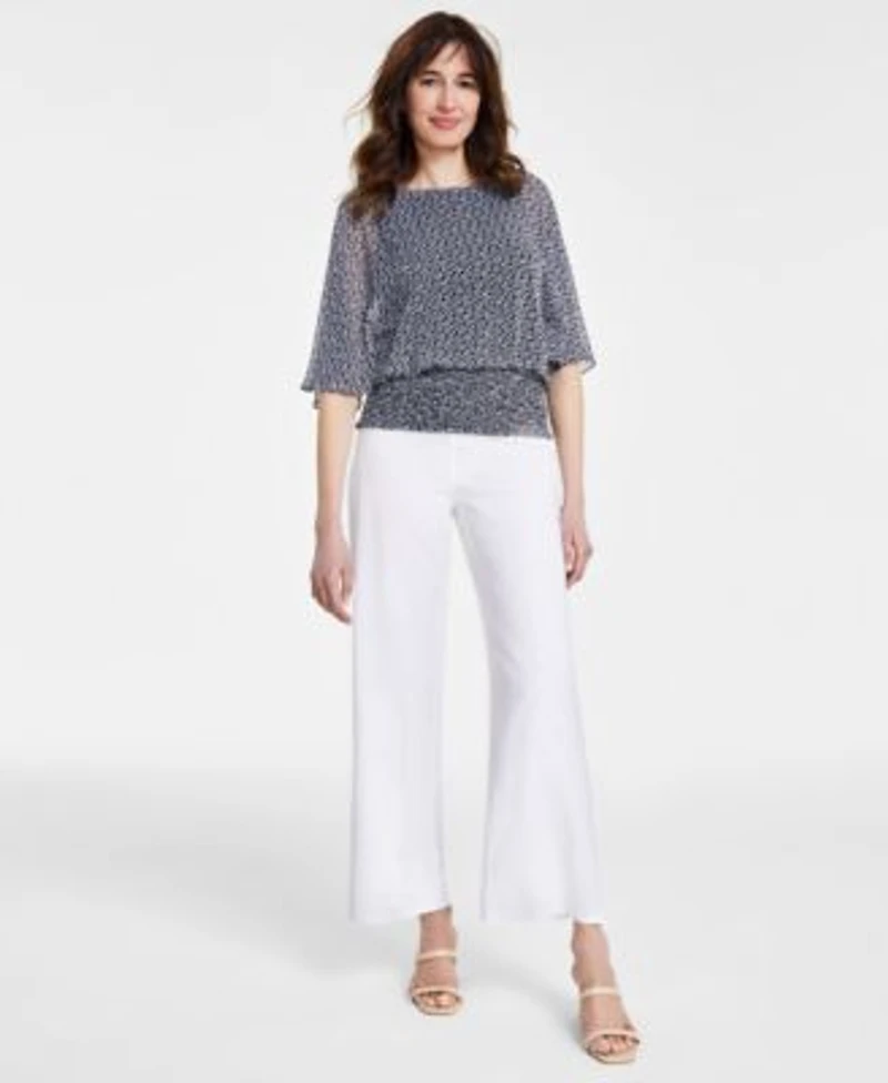 Sam Jess Womens Smocked Waist Top Wide Leg Linen Pants
