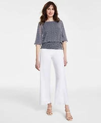 Sam Jess Womens Smocked Waist Top Wide Leg Linen Pants