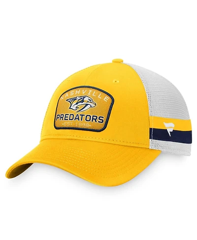 Men's Fanatics Gold, White Nashville Predators Fundamental Striped Trucker Adjustable Hat