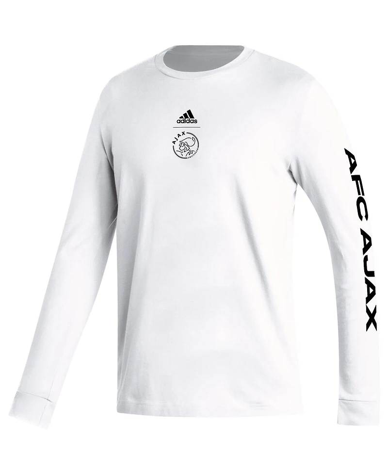 Men's adidas White Ajax Team Crest Long Sleeve T-shirt
