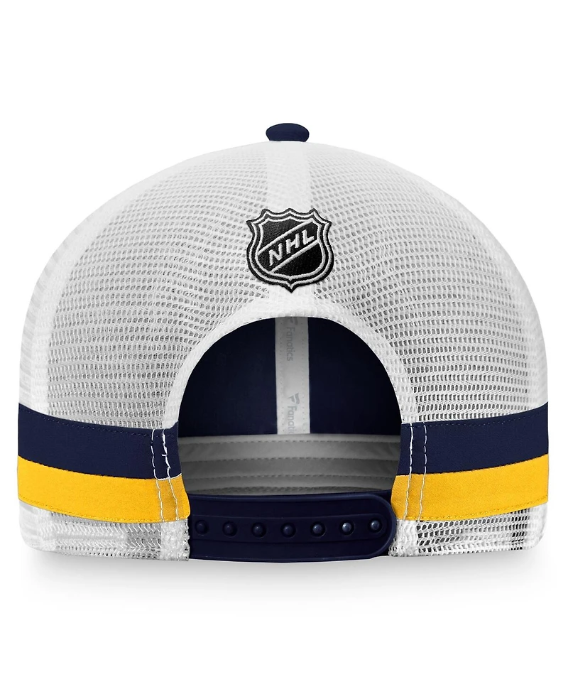 Men's Fanatics Navy, White St. Louis Blues Fundamental Striped Trucker Adjustable Hat