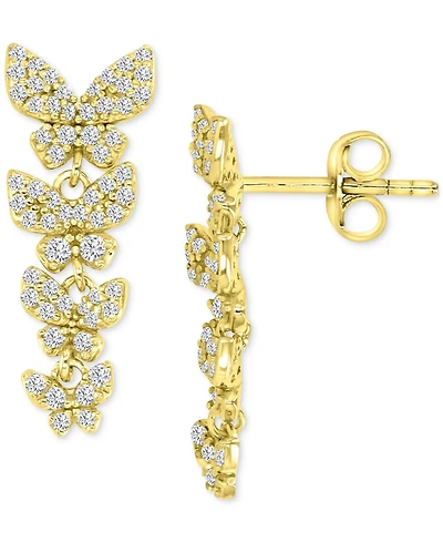 Cubic Zirconia Pave Butterfly Graduated Drop Earrings in 14k Gold-Plated Sterling Silver