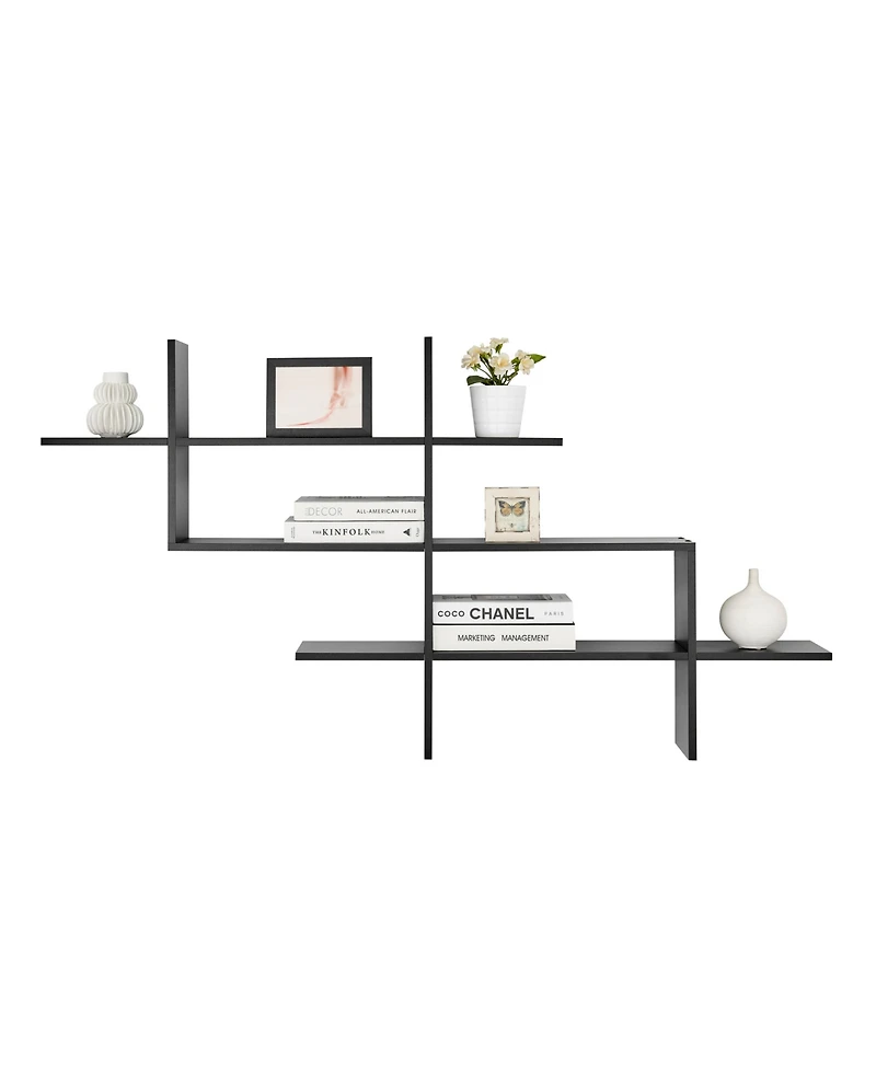 3-Tier Ladder Cantilever Cubby Accent Wall Shelf with Criss Cross Asymmetrical Modern Design