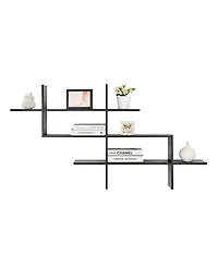 3-Tier Ladder Cantilever Cubby Accent Wall Shelf with Criss Cross Asymmetrical Modern Design