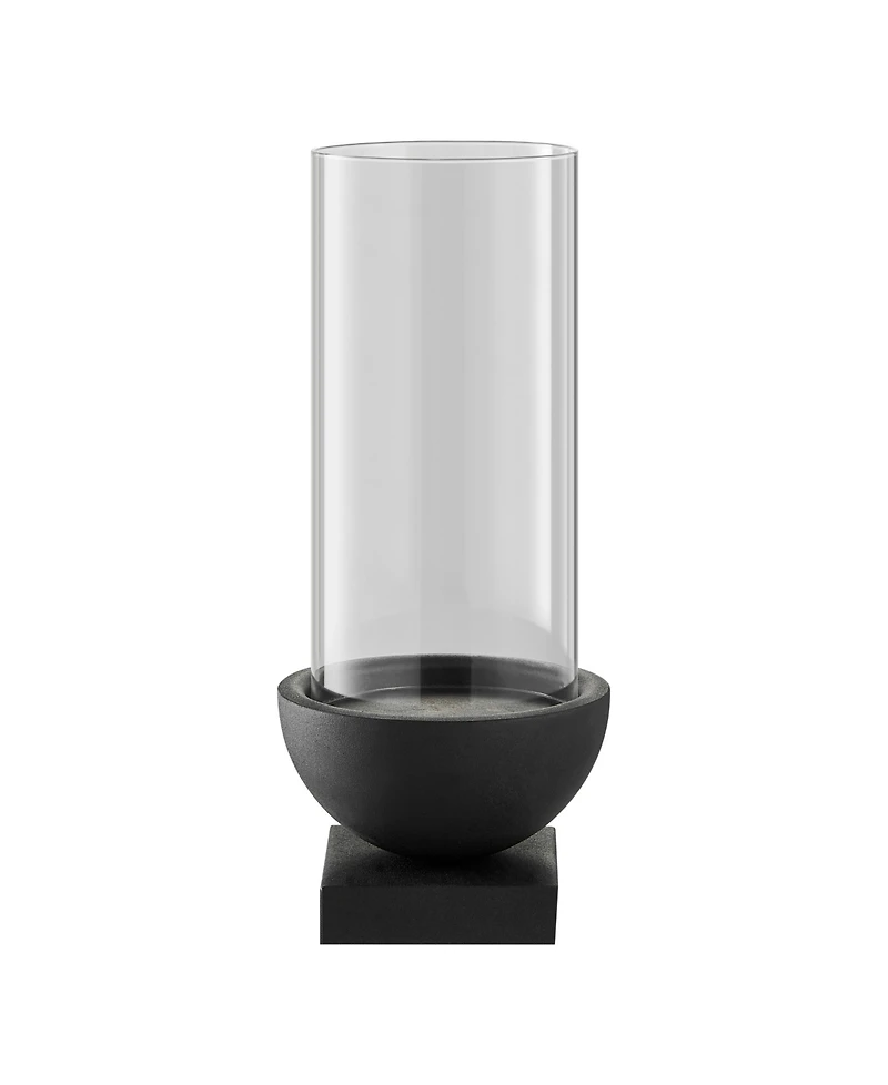 Danya B Modern Black Metal Bold Pedestal and Glass Pillar Votive Candle Holder, Small
