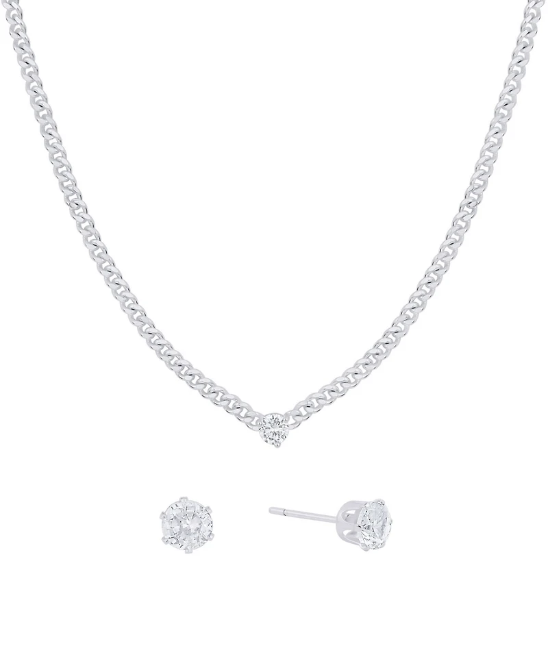 And Now This Cubic Zirconia Stud Earring and Necklace with Jewelry Box Set