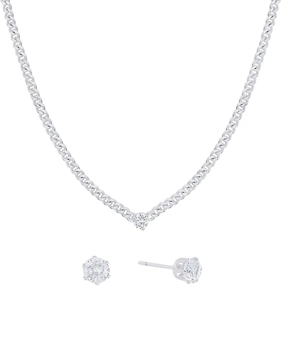And Now This Cubic Zirconia Stud Earring and Necklace with Jewelry Box Set