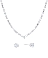 And Now This Cubic Zirconia Stud Earring and Necklace with Jewelry Box Set