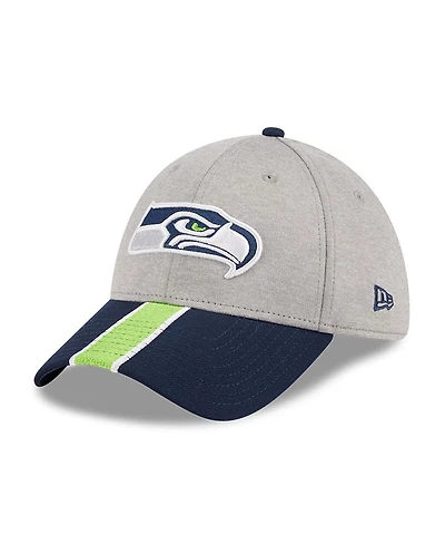 Men's New Era Heather Gray, College Navy Seattle Seahawks Striped 39THIRTY Flex Hat