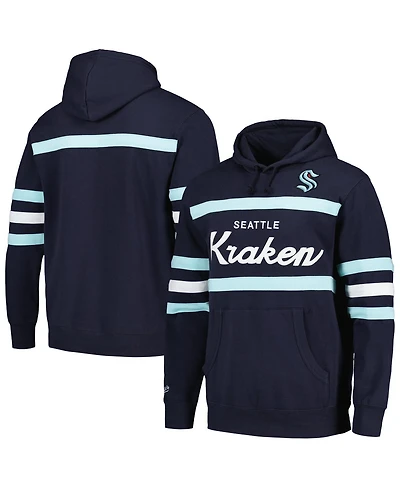 Men's Mitchell & Ness Deep Sea Blue Seattle Kraken Head Coach Pullover Hoodie