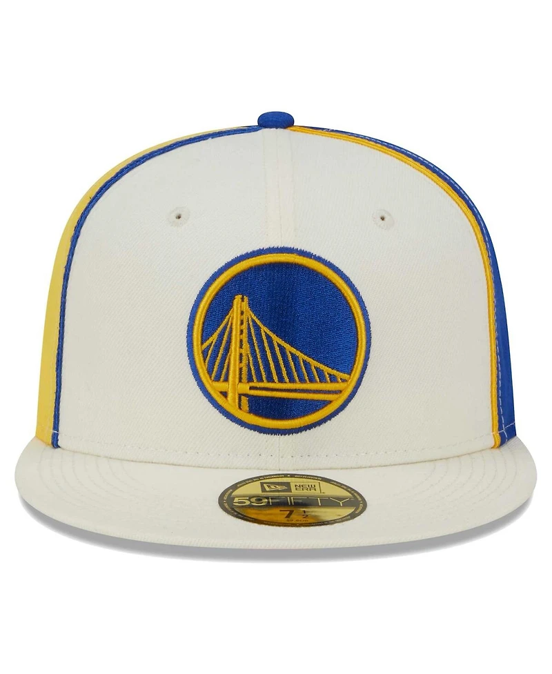 Men's New Era Cream Golden State Warriors Piped Pop Panel 59FIFTY Fitted Hat