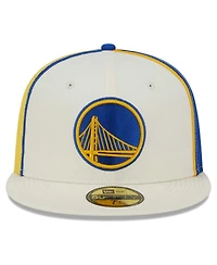 Men's New Era Cream Golden State Warriors Piped Pop Panel 59FIFTY Fitted Hat