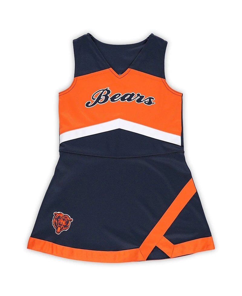 Little Girls Navy Chicago Bears Two-Piece Cheer Captain Jumper Dress with Bloomers Set