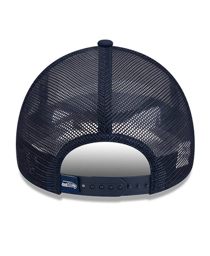 Men's New Era White, College Navy Seattle Seahawks Stacked A-Frame Trucker 9FORTY Adjustable Hat