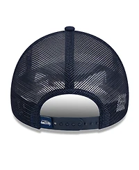 Men's New Era White, College Navy Seattle Seahawks Stacked A-Frame Trucker 9FORTY Adjustable Hat
