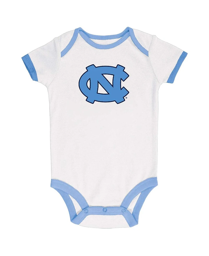 Baby Boys and Girls Champion Carolina Blue, Gray, White North Carolina Tar Heels 3-Pack Bodysuit Set