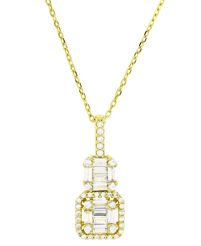 Cubic Zirconia Round & Baguette Double Cluster Pendant Necklace in 14k Gold-Plated Sterling Silver, 18" + 2" extender