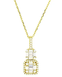 Cubic Zirconia Round & Baguette Double Cluster Pendant Necklace in 14k Gold-Plated Sterling Silver, 18" + 2" extender