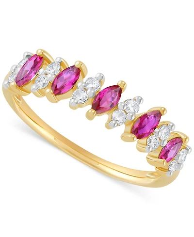 Lab-Grown Emerald (3/8 ct. t.w.) & Lab-Grown White Sapphire (1/3 ct. t.w.) Marquise Ring in 14k Gold-Plated Sterling Silver (Also in Lab-Grown Ruby &