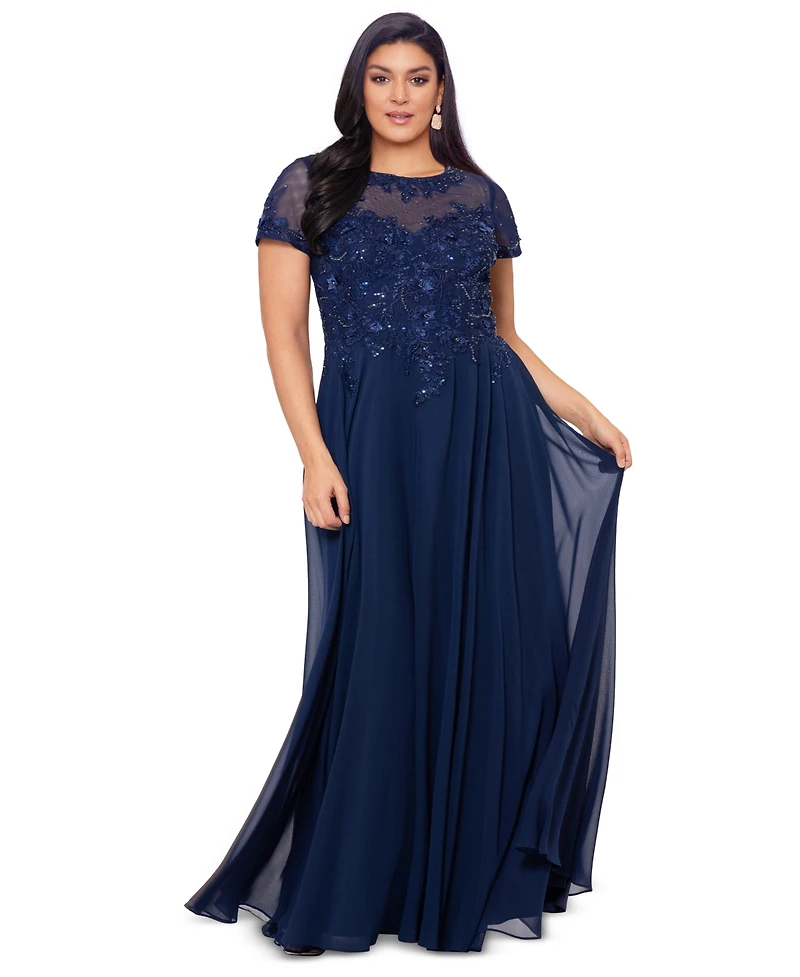 Xscape Plus Beaded Chiffon Gown