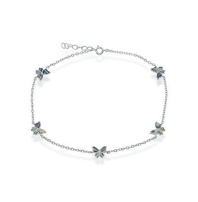 Caribbean Treasures Sterling Silver Abalone Butterfly Anklet