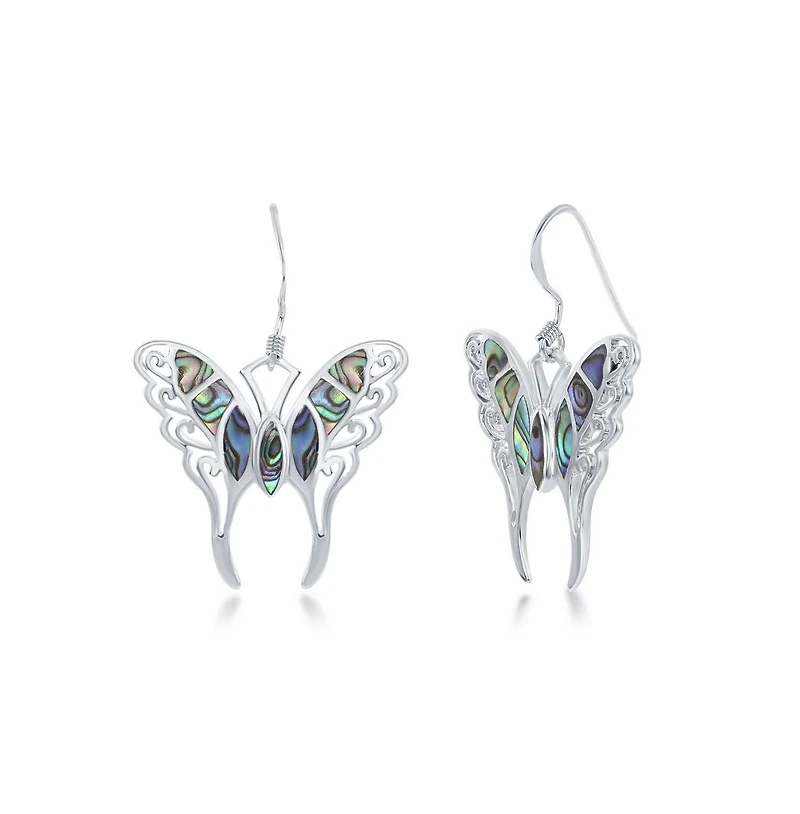 Caribbean Treasures Sterling Silver Large Abalone Butterfly Earrings