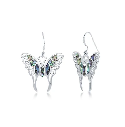 Caribbean Treasures Sterling Silver Large Abalone Butterfly Earrings