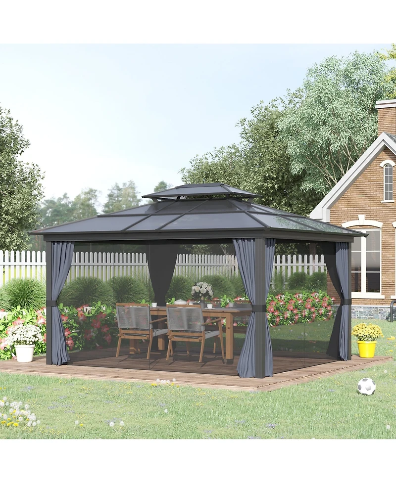 Outsunny 10x12 Hardtop Gazebo Permanent Pavilion, Light