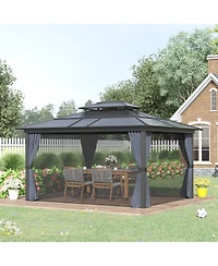 Outsunny 10x12 Hardtop Gazebo Permanent Pavilion, Light