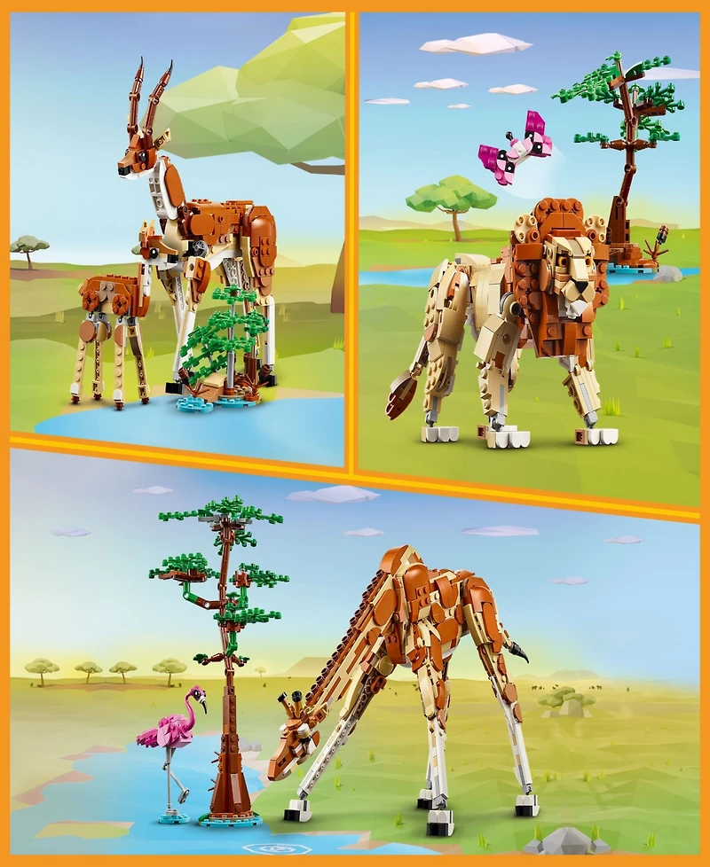 Lego Creator 3 in 1 Wild Safari Animals Set, Giraffe, Gazelles or Lion Toy 31150, 780 Pieces