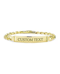 Bling Jewelry Solid Name Bar Plated Id Cuban Curb Chain Link Bracelet Yellow Gold Brass