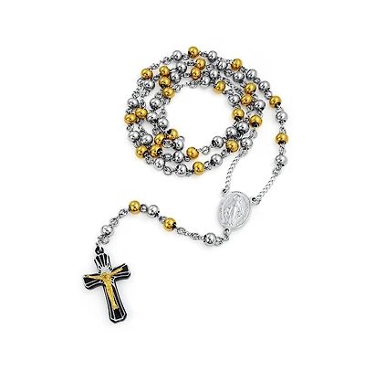 Bling Jewelry Religious Christian Two Tone Holy Mother Virgin Mary Rosary Prayer Round Ball Beaded Link Chain Jesus Crucifix Gold Plated Stainless Ste