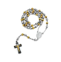 Bling Jewelry Religious Christian Two Tone Holy Mother Virgin Mary Rosary Prayer Round Ball Beaded Link Chain Jesus Crucifix Gold Plated Stainless Ste