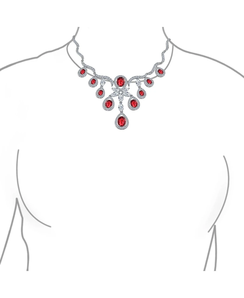 Bling Jewelry Art Deco Collar Necklace Set with Teardrop Cz Earrings Silver Plated