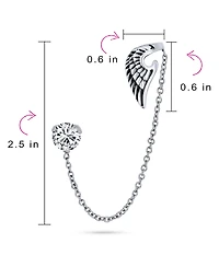 Bling Jewelry Spiritual Guardian Angel Wing Feather Cartilage Ear Lobe Helix Earring Warp Chain Ear Cuff Cz Stud Earring Stainless Steel 1 Piece