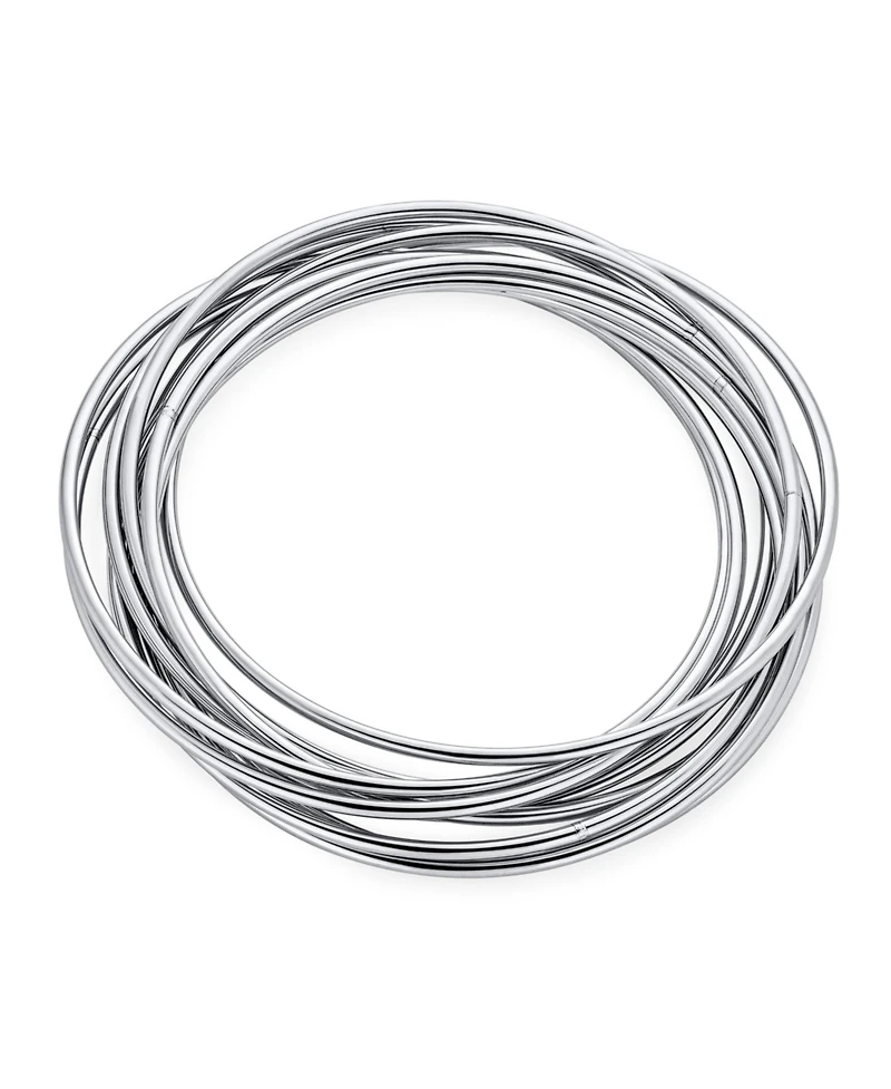 Bling Jewelry Set Of 10 Interlocking Twist Multi Stacking Bangle Bracelets Round Smooth Thin Stainless Steel