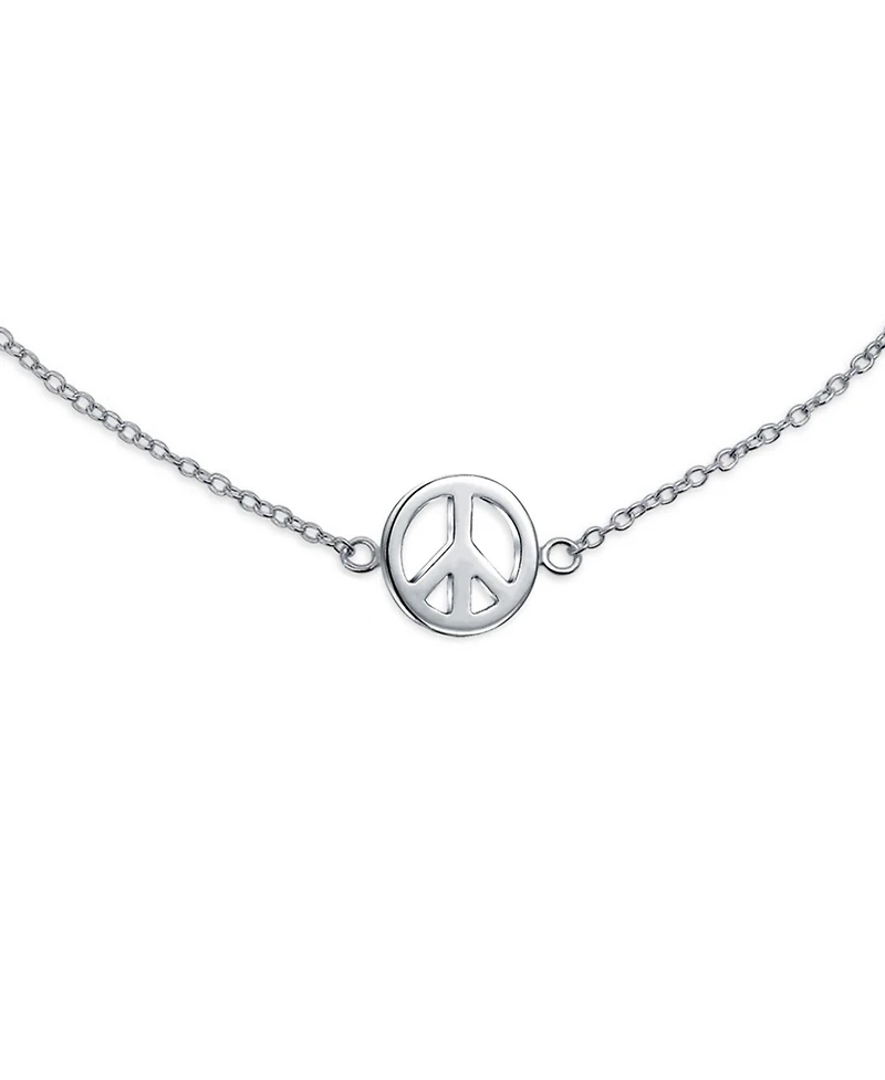 Bling Jewelry Peace Sign Symbol Anklet Charm Anklet Link Ankle Bracelet Sterling Silver Adjustable 9 To 10 Inch With Extender