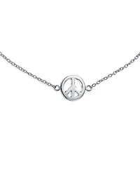 Bling Jewelry Peace Sign Symbol Anklet Charm Anklet Link Ankle Bracelet Sterling Silver Adjustable 9 To 10 Inch With Extender