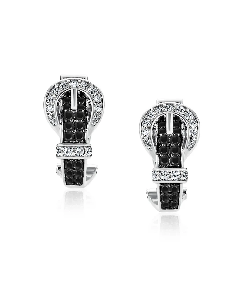 Bling Jewelry Blue Black Brown Cz Stud Earrings with Pave Cubic Zirconia 3D Belt Buckle Design