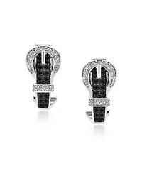 Bling Jewelry Blue Black Brown Cz Stud Earrings with Pave Cubic Zirconia 3D Belt Buckle Design