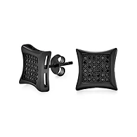 Bling Jewelry Black Square Shaped Cubic Zirconia Micro Pave Cz Kite Stud Earrings Black Plated .925 Sterling Silver