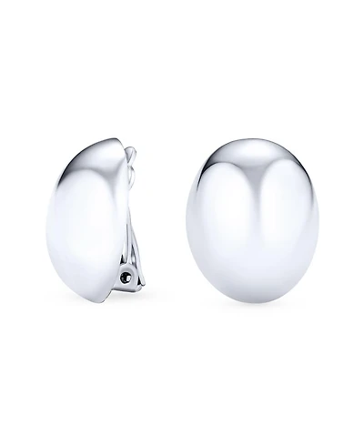 Bling Jewelry Simple Basic Button Style Half Oval Shape Dome Clip On Earrings Non Pierced Ears Sterling Silver Alloy Clip
