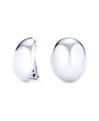 Bling Jewelry Simple Basic Button Style Half Oval Shape Dome Clip On Earrings Non Pierced Ears Sterling Silver Alloy Clip
