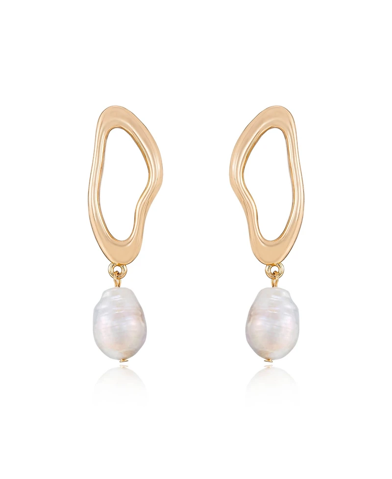 Ettika Open Circle 18K Gold-Plated and Cultured Freshwater Pearl Dangle Earrings