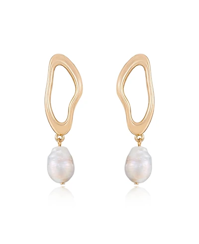 Ettika Open Circle 18K Gold-Plated and Cultured Freshwater Pearl Dangle Earrings