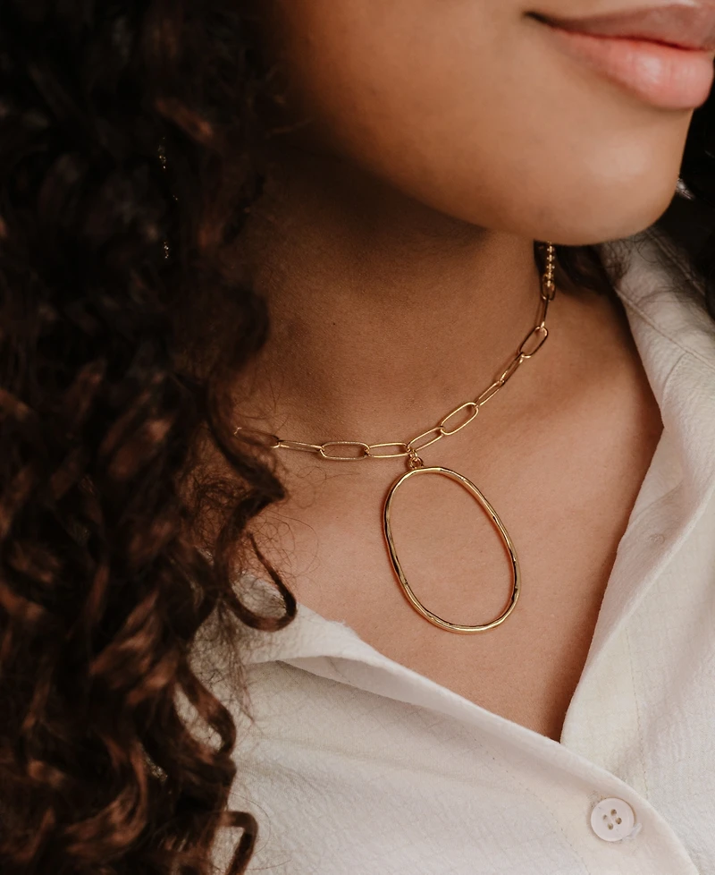 Ettika Large 18K Gold-Plated Oval Pendant Chain Link Necklace