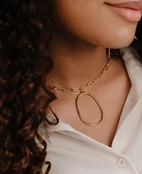 Ettika Large 18K Gold-Plated Oval Pendant Chain Link Necklace