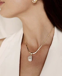 Ettika Baroque Cultured Freshwater Pearl Pendant 18K Gold-Plated Snake Chain Necklace